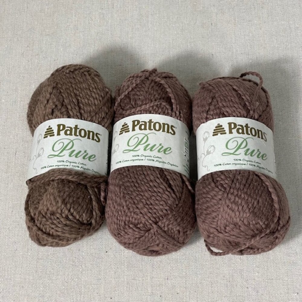 LOT of 3  Patons Pure 100% Organic Cotton Taupe #20012 4-Medium 80g Discontinued